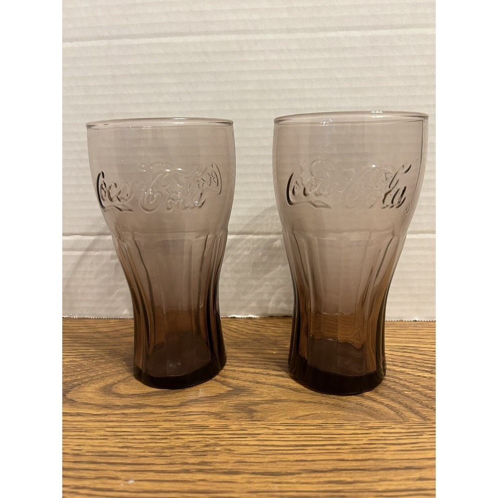 Vintage Libby Purple Amethyst Coca Cola Coke Glass 6.25" tall X2